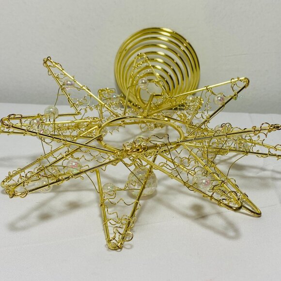 Gold Christmas Tree Topper 7.5" Wire w/Iridescent Beads Prism Star Design EUC - Picture 3 of 6